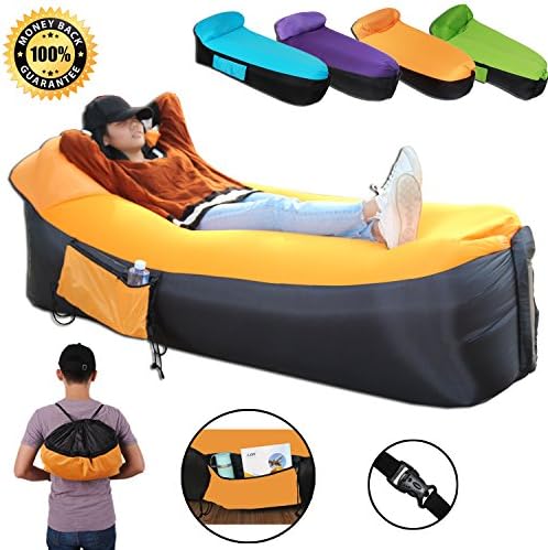 Inflatable Lounger Big Sofa with Portable Carry Bag Air Lounger Inflatable Bag Fast Inflate Air Sofa Outdoor Inflatable Lounger Couch for Travelling Camping Park Hiking Pool Beach (Big Orange Sofa)