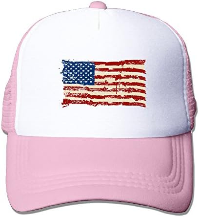 Sports Caps Mesh Hat - Unisex Adult Distressed American Flag Mesh Snapback Hats With Adjustable Snapback Strap Pink