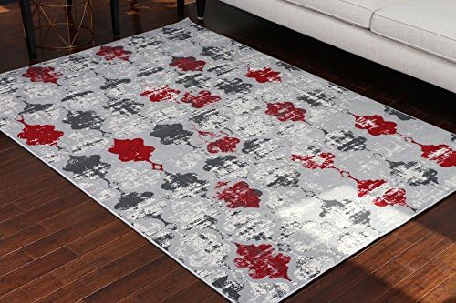 Generations Collection 100% Olefin Brand New Contemporary Grey Silver White Red Modern Anitique Trellis Area Olefin Rug Rugs 8057Silver 9'2 x 12'6