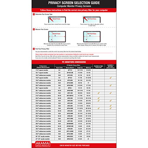 Akamai 23-24 Inch Acrylic Removable Monitor Privacy Screen - LCD Blackout Security Filter - Desktop Computer Protector (23 inch - 24 inch Diagonally Measured, Removable Acrylic)