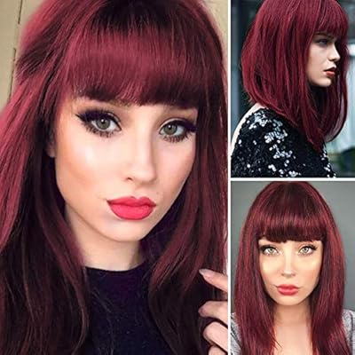 Wujie Shoulder Length Red Wigs For Women Bob Wig Bangs Straight