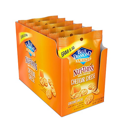 Blue Diamond Almond Nut Thins Cracker Crisps, Cheddar Cheese, 2oz, Single Serve, 6 Count