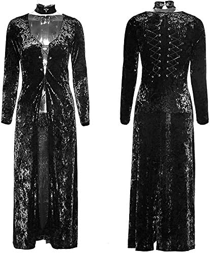 Women's Gothic Elegant Long Sleeve V-neck Velvet Stretchy Long Dress