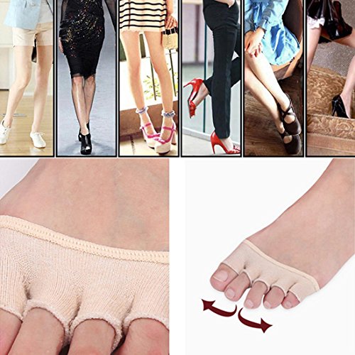 Wecando 5 Pairs Fore Foot Cushion Sole Protectors Covers Pads Toe Separating Socks (Khaki)