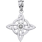 Claddagh Gold Sterling Silver Witch's Knot Pagan Wiccan Symbol CZ Pendant Necklace and Pendnat Only