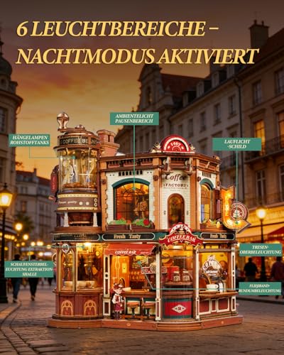 ROKR 3D Wooden Puzzle Adult Dream Coffee Factory, Model Kits DIY Gifts for Adults and Teenagers