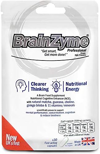 BrainZyme® Pro + Concentration, Memory: UK’s 1st Specialist Brain Supplements (Cognitive) Natural Nootropic: Ginkgo Biloba, Theanine, Tyrosine, Vitamins = Stronger Alpha Motivation + Brain Boost