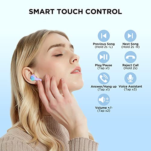HTC 2023 True Wireless Earbuds 1 Bluetooth 5.1 Earphones, in-Ear Headphone ENC Noise Cancellation with Transparent Charging Case, 32-Hour Playtime/Built-in Mic/Touch Control -Crystal Purple