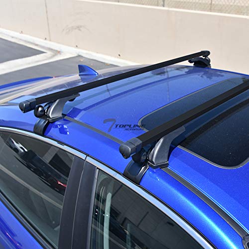 Topline Autopart Universal 50" Window Frame Square Style Aluminum Roof Rack Rail Cross Bars (Black) For 4 Door Models Vehicles