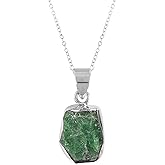 GEMKORA Natural Real Raw Tsavorite Garnet Crystals Bezel Pendant Necklace, Birthstone, Healing Rough Gemstone, Silver Plated Jewelry 18 inch (1 pendant)