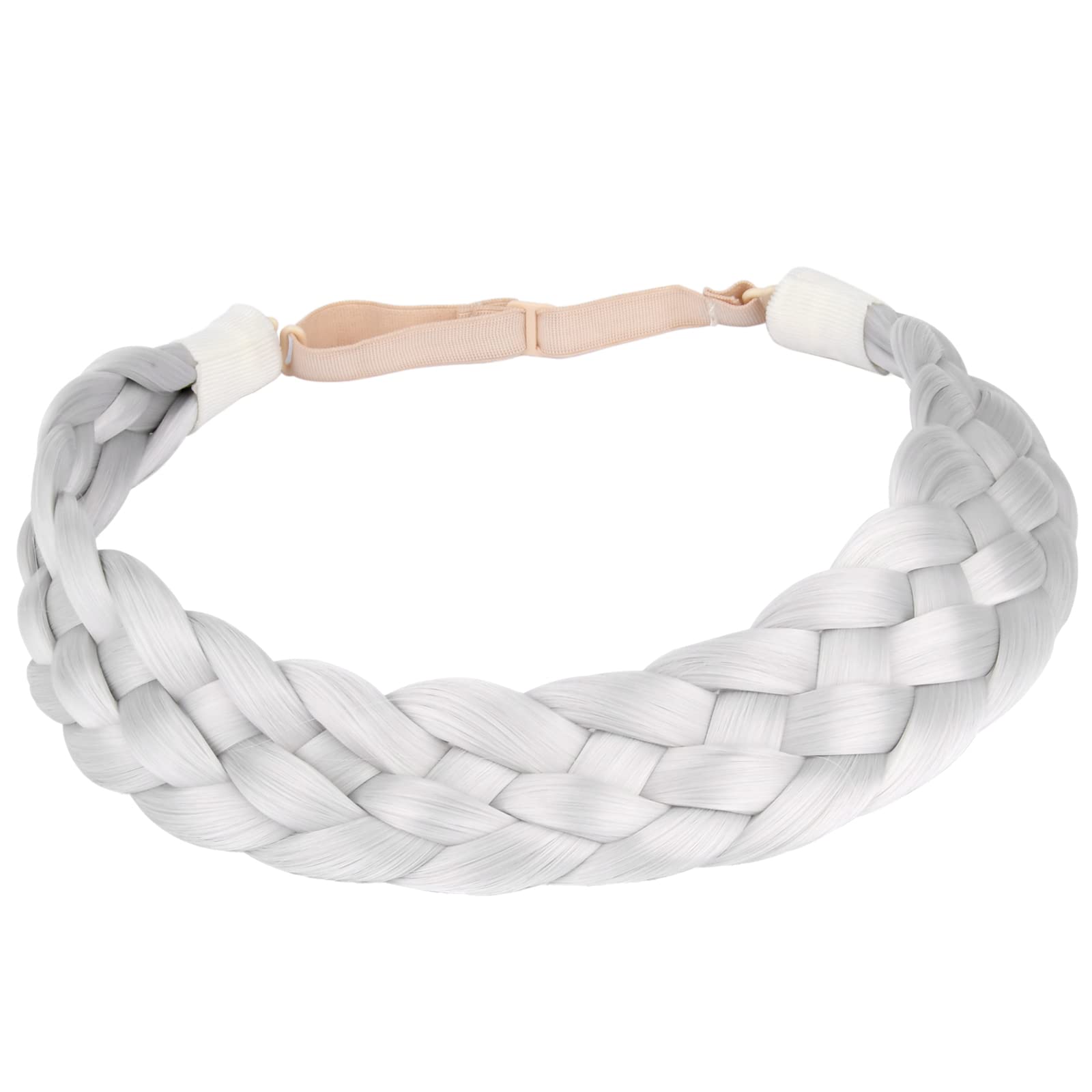 BOBIYA 5 Strand Synthetic Hair Braided Headband Classic Chunky Wide Plaited Braids Elastic Stretch Hairpiece for Women Girl (Light-Gray)