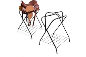 HDYEGIOU 2 Park Saddle Rack, Heavy Duty Foldable Saddle Rack Stand for Horse Stall Tack Room Barn, 28 x 19 x 37.5 Inch,Black