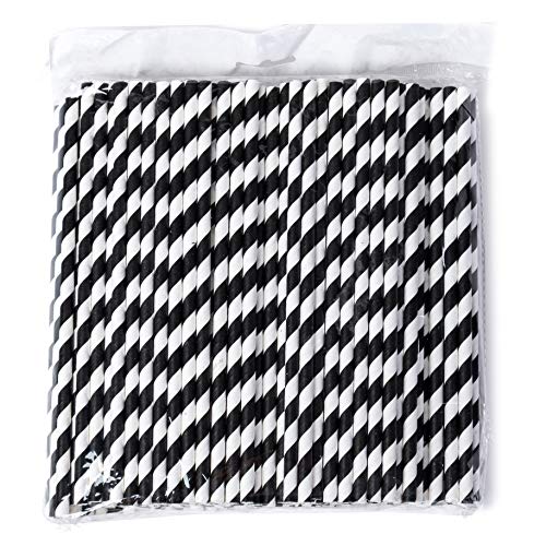 200 Pack Black and White Striped Paper Straws for Halloween Party Supplies for Kids Adult Accessories Biodegradable Vintage Drinking Birthdays Parties Celebrations - Thumbnail 3