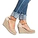 Pxmoda Womens Summer Espadrille Wedge Sandals Fashion Strap Buckle Suede Platform Shoes (US 8.5, Beige)