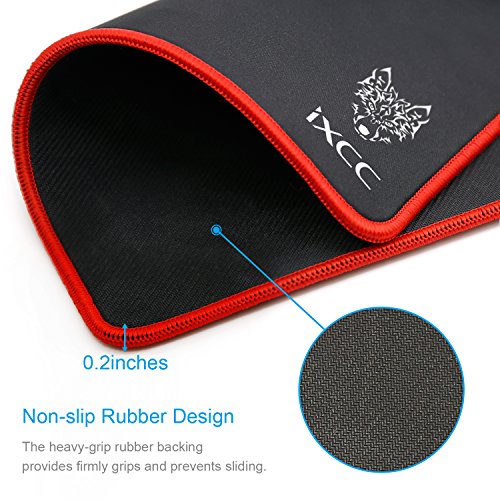 [Limited Edition! Final Season!] iXCC Gaming Mouse Pad / Mat with Smooth Silk Surface Stitched Edges, 13 × 10.2 × 0.2 Inches - Black with Red Edges - Thumbnail 5