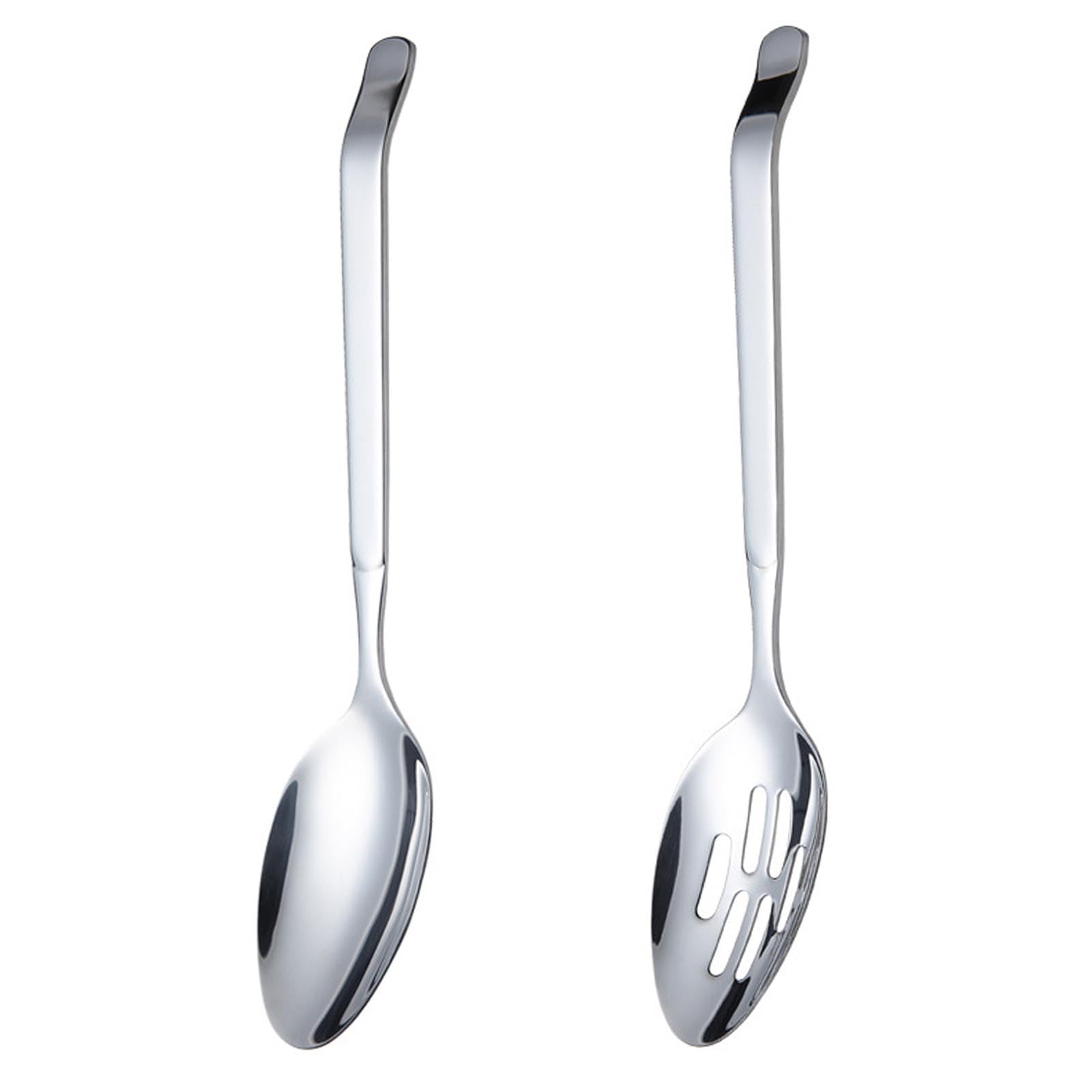 Serving Spoons Large, 10.9inch Stainless Steel Buffet Serving Spoons Set Long Handle Slotted Serving Spoons Large Spoons for Parties Kitchen (2 Pcs)