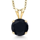 Gem Stone King 14K Yellow Gold Black Onyx Pendant Necklace for Women | 0.80 Cttw | Gemstone December Birthstone | Round 6MM | With 18 Inch Silver Chain