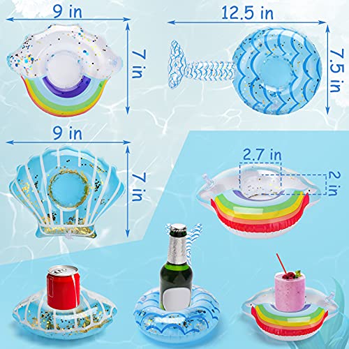 MCPINKY Inflatable Drink Holder, Sparkling Confetti Drink Pool Floats Mermaid Cup Holder Floats Inflatable Rainbow Floating Coasters for Kids Water Fun Toys Bath Toys Shower(6 Pack)