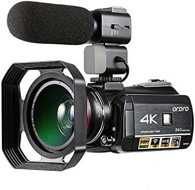 Camcorder 4K, Ordro 4K Ultra-HD Digital Video Camera with External Microphone, Wide Angle Lens and Lens Hood/IR Night Vision Camcorder 24MP WiFi 60fps by Emperor of Gadgets