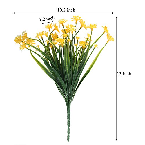 Nahuaa Fake Plants, 4PCS Artificial Daisy Flowers Greenery Bush Faux Plastic Wheat Grass Shrubs Table Centerpieces Arrangements Home Kitchen Office Indoor Outdoor Spring Decorations Yellow - Thumbnail 6