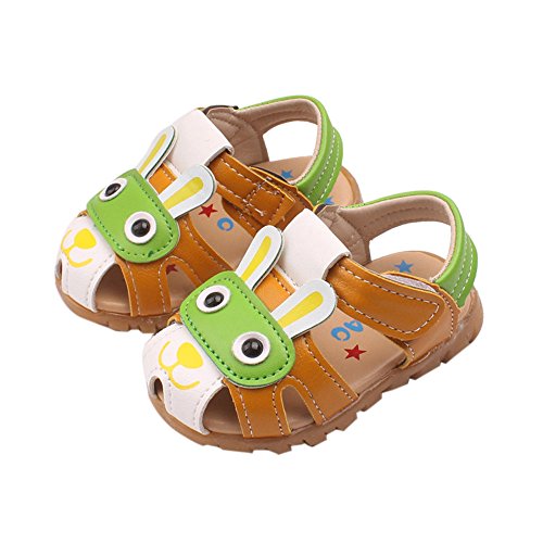 Respctful✿Baby Summer Sneakers Toddler Sewing Pu Leather Hook & Loop Cartoon Non-Slip Sandals Green