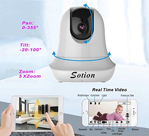 SOTION Wireless WiFi Internet Network IP Surveillance Security Video Home/Indoor Camera System, Baby and Pet Monitor with Pan and Tilt, Two Way Audio & Night Vision