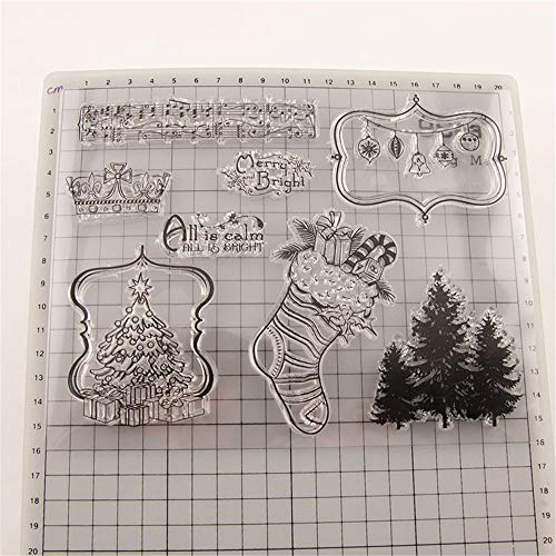 Merry Christmas Christmas Tree Socks Gifts Baubles Clear Stamps for Christmas Cards Making Decoration and Scrapbooking Rubber Stamps for Craft - Thumbnail 3