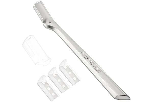 Tweezerman Eyebrow Razor with 3 Replacement Blades and Safety Cap (Stainless Steel)