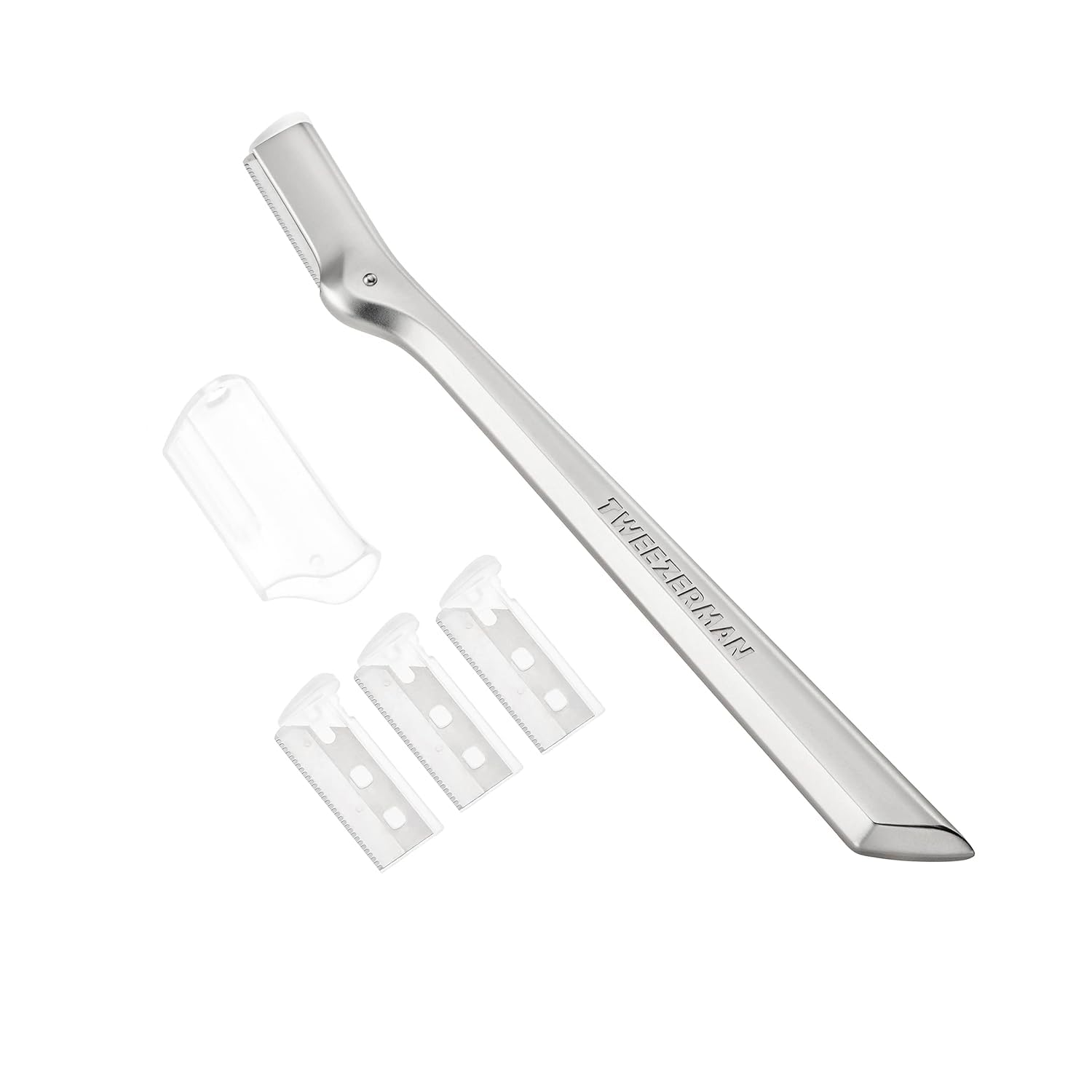 Tweezerman Eyebrow Razor, Stainless Steel Brow Hair Facial Razor, Includes 3 Replacement Blades And Safety Cap, (Set of 5)