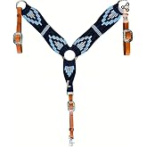 Western Mohair Horse Breast Collar Premium Wool and Leather Handmade Comfortable Equestrian Tack Breast Collar for Horse Free Size (Dark Blue)