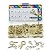 ECKJ 191pcs Screw Eyes Brass Plated Metal Eye Shape Screw Self Tapping Screws includes 9 Sizes Color Gold