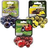 Mega Marbles 3 Pack - Dragonfly, Bumblebee, Ladybug Game Nets - Includes 1 Shooter Marble & 24 Player Marbles Per Net