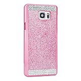 Voberry® Case Cover for Note 5 Diamond Hybrid Glitter Bling Hard Shiny Sparkling with Crystal Rhinestone (Hot Pink)