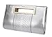 Hoxis Classic Crocodile Pattern Faux Patent Leather Metal Grip Cut it out Clutch with Shoulder Strap Womens Handbag(Silver)