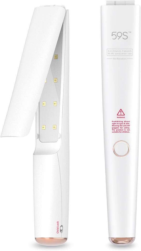 UV Light Sterilizer, 59S Portable UVC Sterilizer 3min Fast Sterilization 99.9% with 20 LED Lamp Beads, with SGS Certified, Handheld Disinfection Lamp Rechargeable Foldable Easy to Carry