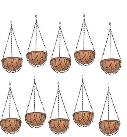 COIR GARDEN Coir with Metal Hanging Basket, 6 inch, 10 Piece