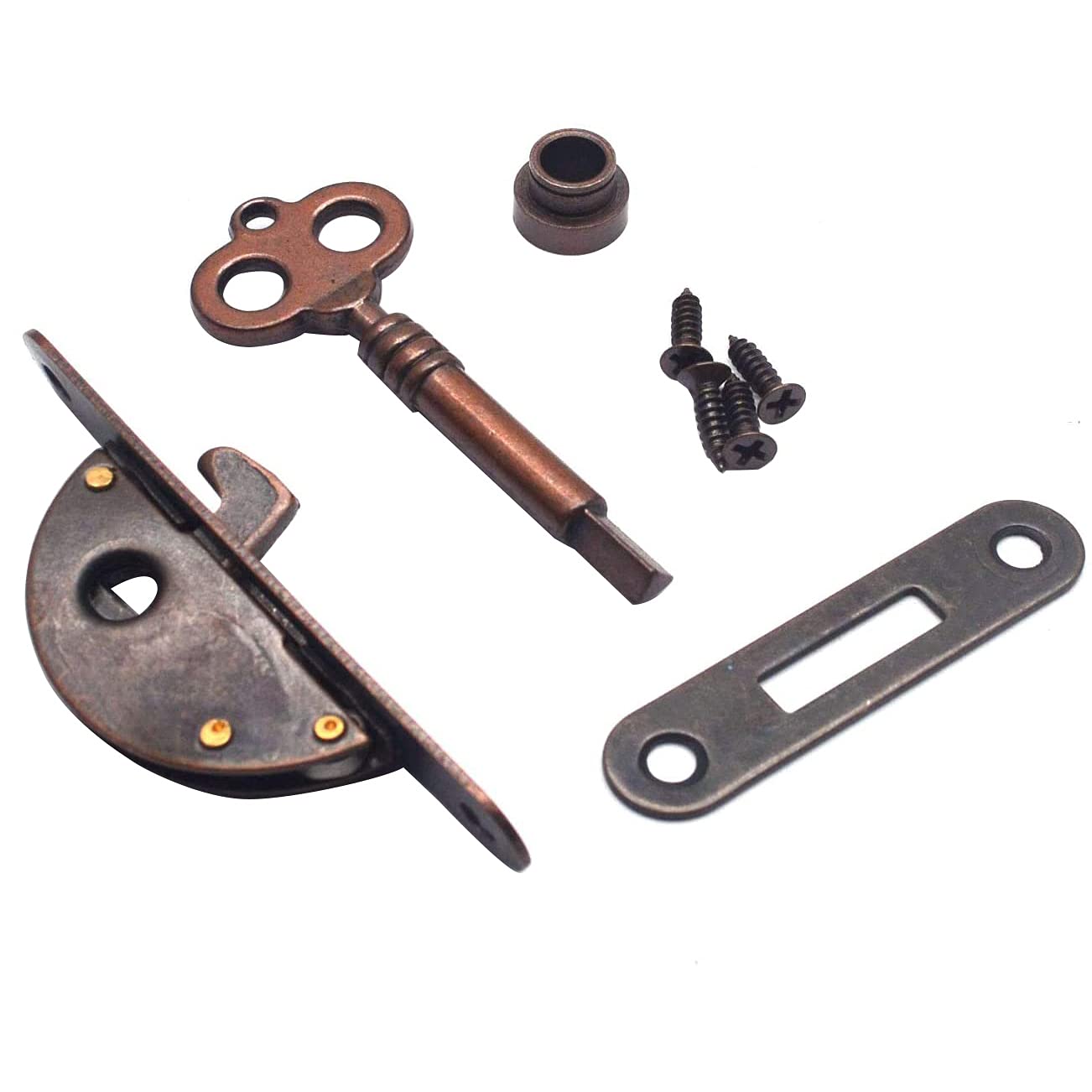 Shiwaki Half Round -Type Key Vintage Cabinet Lock Furniture Flush Mount Red Bronze Lock Springs Antique Cabinet Lock