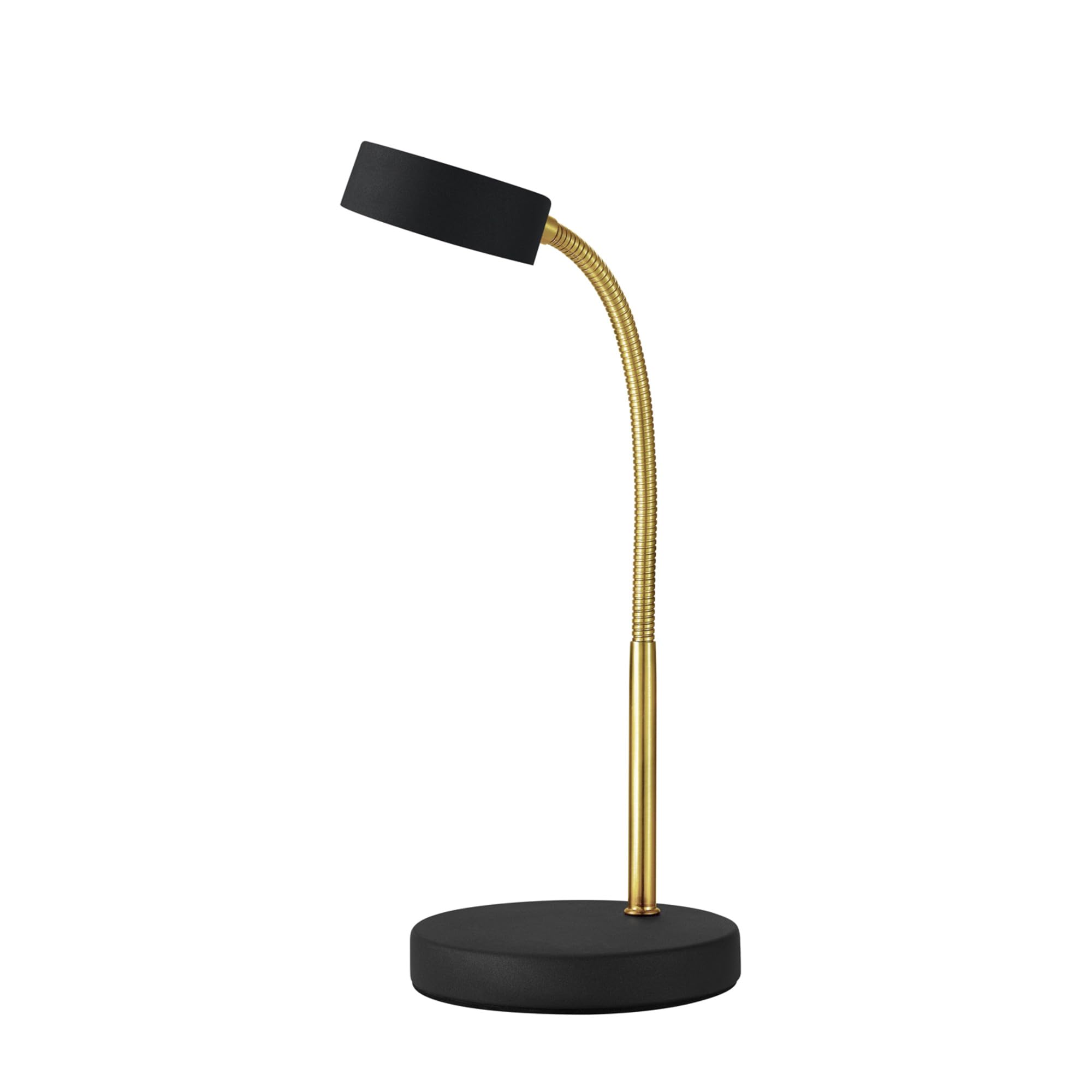 Photo 1 of GLOBE Electric 30061 LED Desk Lamp, Adjustable Matte Gold Gooseneck, Black Finish, 5W Energy Star Integrated LED, 250 Lumens, 3000 Kelvin, 35 000 Hour Lifespan, in-Line On/Off Switch