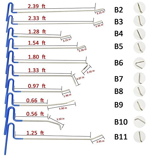 Furuix 29pcs Dent Repair Tools Dent Removal Tools PDR Kit Car Ding Dent Repair Rod Hook Wedge Paintless Hail Removal Tool Dent Remover Kit with LED PDR Light - Thumbnail 3