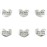 Kinteshun Hand Made With Love Charm,Heart-shaped Word Message Charm Pendant for DIY Jewelry Making Findings(50pcs,Antique Silver Tone)