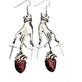 Anatomical Heart Earring for Women, Vintage Gothic Hand Sword Dangle Drop Earring Retro Skull Long Charm, Goth Skull Hand Hypoallergenic Sword Hook Earrings Gothic Jewelry Gifts for Women Unisex