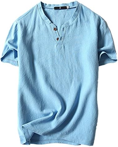 waotier Summer Casual Linen and Cotton Short Sleeve V-Neck T-Shirt Top Blouse Tee Perfect Match with Your Favorite Shorts