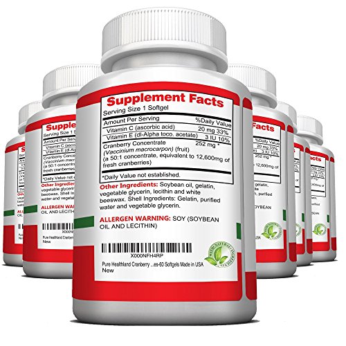 Non GMO Cranberry Concentrate Supplement Pills for Urinary Tract Infection UTI. Equals 12600mg Cranberries. Triple Strength Kidney Bladder Health for Men & Women. Easy to Swallow Softgels, 6 Bottles