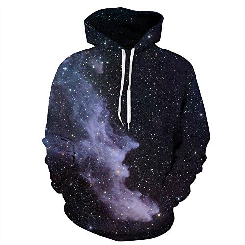 Qika Womens Unisex Couple Simulation 3D Alpaca Print Pocket Hoodies Sweatshirt,Black Galaxy,L