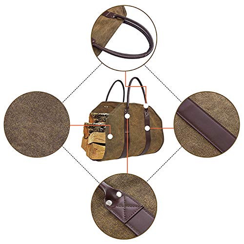 Nrpfell Outdoor Leather Tote Camping Carry Bag Canvas Firewood Carrier Log Storage Bag Package Handles Bag Firewood Bag Home Kitchen Supplies