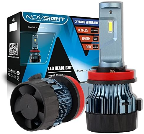 NOVSIGHT H11 LED Headlight Bulbs 10000LM(5000LMx2) 60W(30Wx2) 6500K Cool White 2 Year Warranty