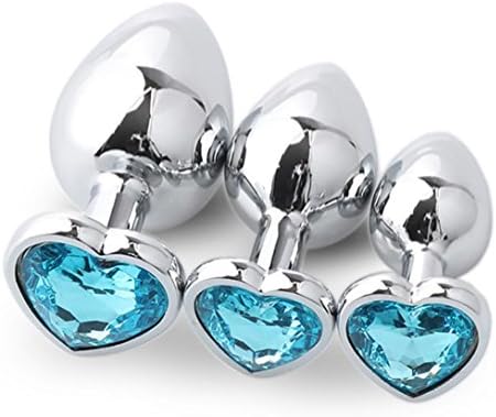 Ebucks 3 Pcs 3 Size Heart Shaped Base With Jewelry Birth Stone Butt-Anal-Play Rose Jewel Filrt Toys - Super Stimulation Temptation Anal Toys (Sky Blue)