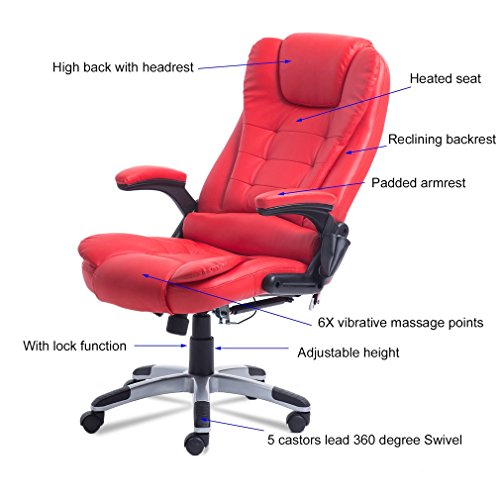 Homgrace Swivel Gaming Massage Chair Ergonomic PU Leather Executive Office Chair Vibrating 7 Point Wireless Massage Chair with Heating Function (RED)