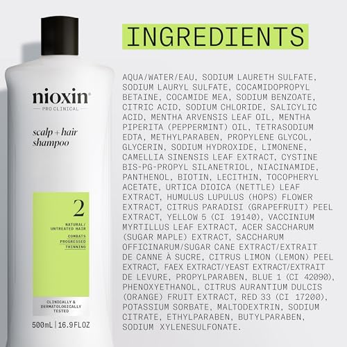 Nioxin System 2 Scalp + Hair Thickening Shampoo for Natural Hair with Progressed Thinning | Cleanse & Boost Hair Density with Niacinamide & Biotin