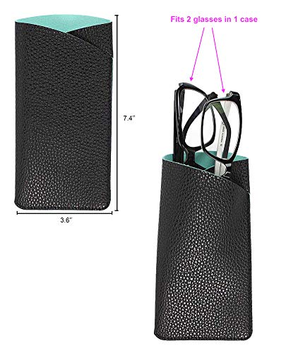 [3 PACK], JAVOedge Double Reading Eyeglass Storage Case [Fits 2 Frames] in Soft 2 Color Pouch Style w/Microfiber Cloth - Thumbnail 2